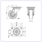 PU zwenkwiel met topplaat - 80mm - 150kg Rollen