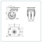 Rubber dubbel zwenkwiel met topplaat - 50mm - 70kg