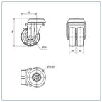 Rubber dubbel zwenkwiel met centraal gat - 50mm - 70kg