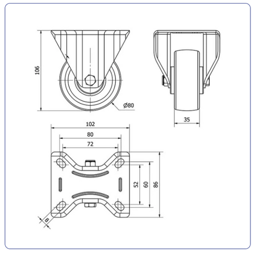 Nylon bokwiel  - 80mm - 130kg