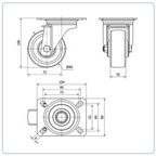 Nylon zwenkwiel met topplaat - 80mm - 130kg