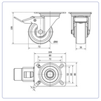 Nylon zwenkwiel geremd met topplaat - 80mm - 130kg Rollen