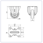 Spuitgegoten Rubber RVS bokwiel - 80mm - 80kg