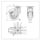 PU zwenkwiel met topplaat - 80mm - 40kg