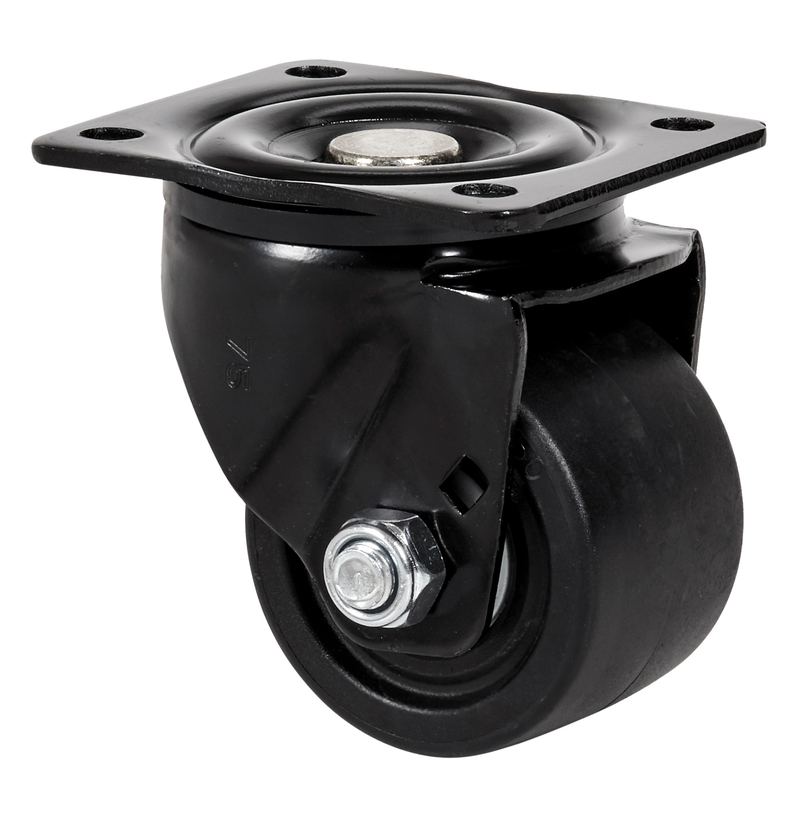 Zwart Nylon zwenkwiel met topplaat  - 65mm - 500kg Kogellager