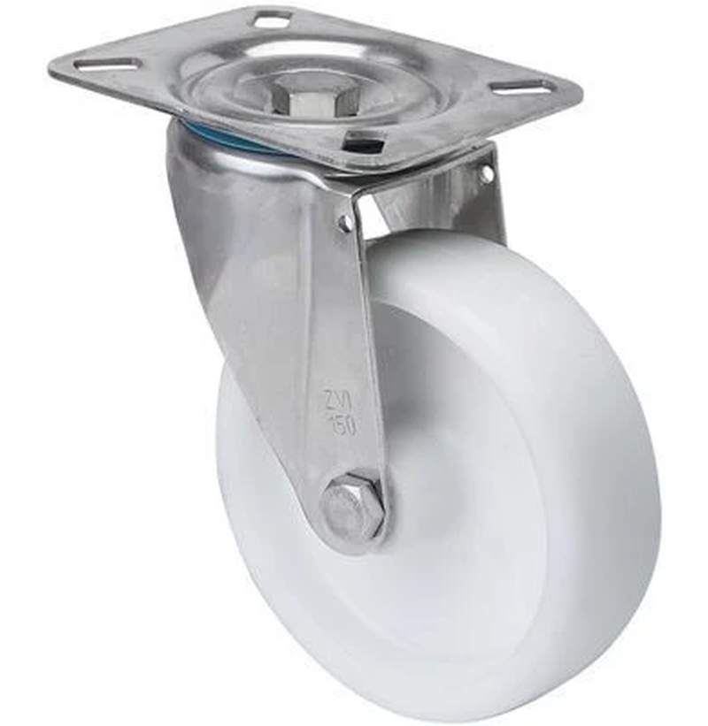 Nylon RVS zwenkwiel met topplaat - 200mm - 500kg