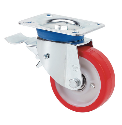 PU zwenkwiel geremd met topplaat - 80mm - 200kg