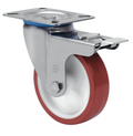 Polyurethaan RVS zwenkwiel geremd met topplaat - 125mm - 220kg