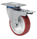 Polyurethaan RVS zwenkwiel geremd met topplaat - 125mm - 220kg