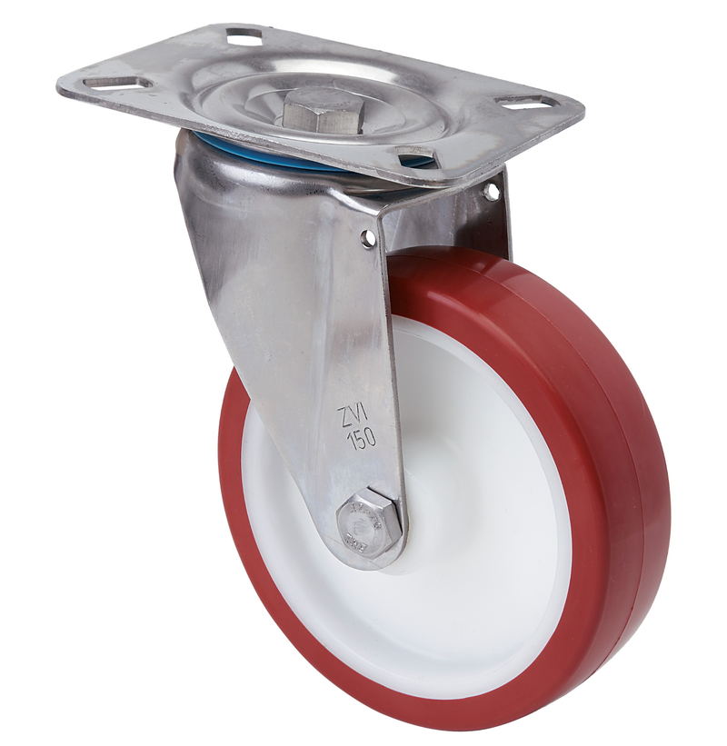 Polyurethaan zwenkwiel met topplaat - 80mm - 150kg RVS rollen