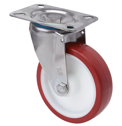 Polyurethaan zwenkwiel met topplaat - 100mm - 180kg RVS rollen