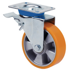 PU aluminium zwenkwiel geremd met topplaat  - 125mm - 500kg Kogellager