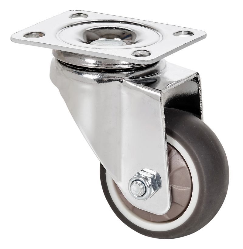 Meubel zwenkwiel TPR met topplaat  - 60mm - 40kg Kogellager