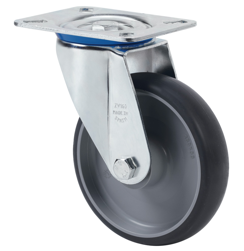 TPR Rubber Premium zwenkwiel  met topplaat - 125mm - 120kg Rollen