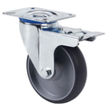 Spuitgegoten Rubber zwenkwiel geremd met topplaat - 100mm - 100kg